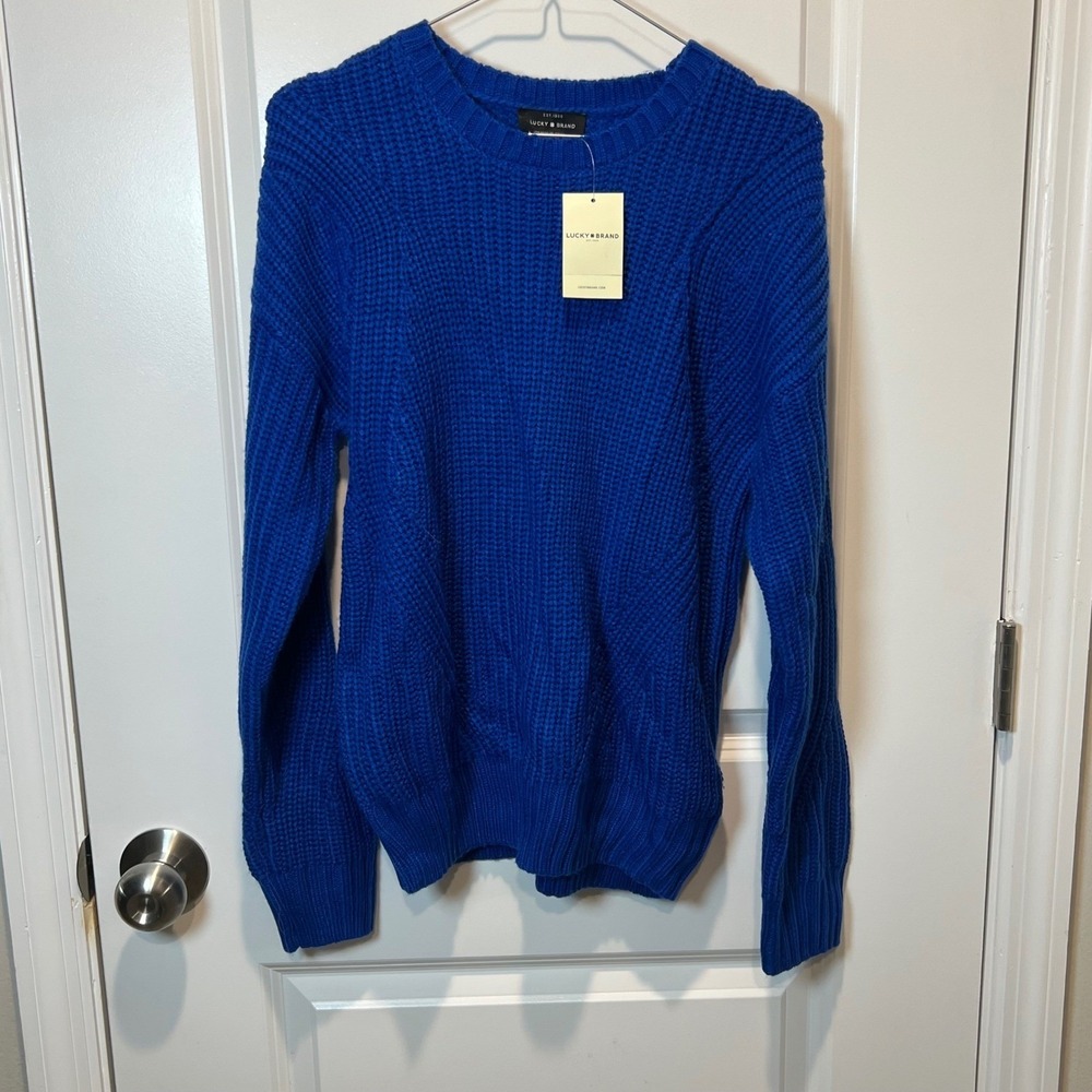 Lucky Brand Women Sweater Shaker Stitch Knit Royal Blue Size M NWT